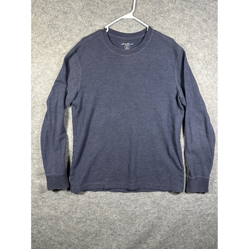 Eddie Bauer Mens Tall L Navy Blue Waffle Knit Thermal Long Sleeve Shirt 0814